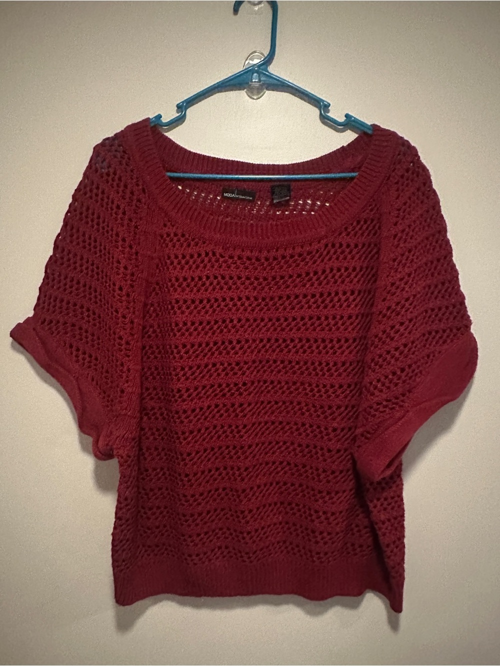 Moda Open-Knit Scoop Neck Sweater - Burgundy Red